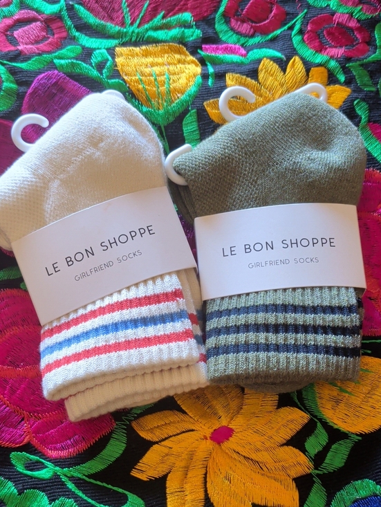Le Bon Shoppe Accessories - Le Bon Shoppe Girlfriend Socks — Olive & White Stripe